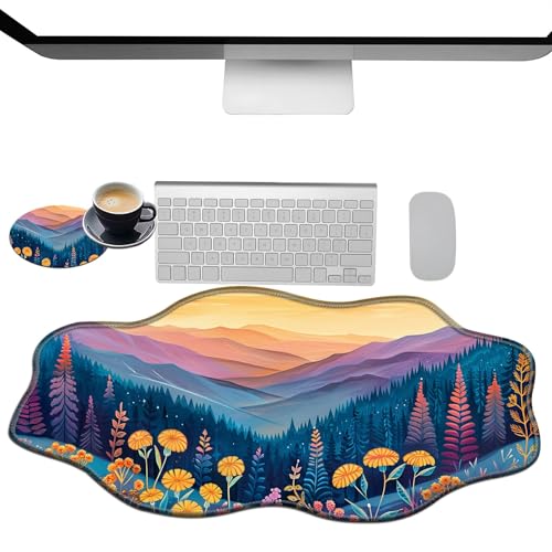 Extra großes Gaming-Mauspad, XXL-Schreibtischunterlage (35,4 x 15,7 cm) mit genähten Kanten, Landschaftsmalerei, rutschfestes, erweitertes Mauspad, Tastatur-Mauspad, weiche, lange von BWEGRHE