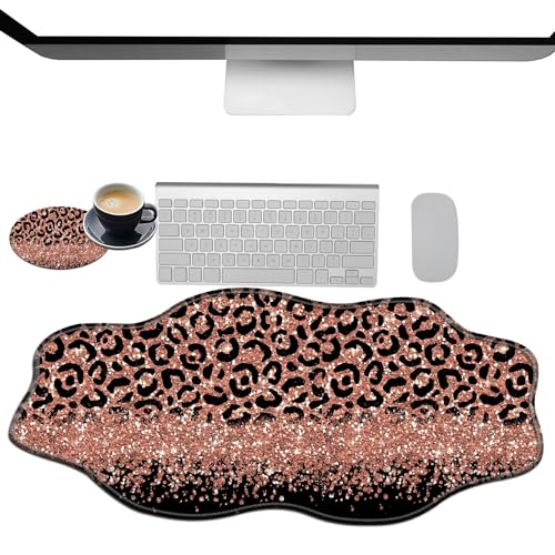 Extra großes Gaming-Mauspad, XXL-Schreibtischunterlage (35,4 x 15,7 cm) mit genähten Kanten, Leoparden-Motiv, rutschfestes, verlängertes Mauspad, Tastatur-Mauspad, weiche, lange Schreibtischunterlage von BWEGRHE