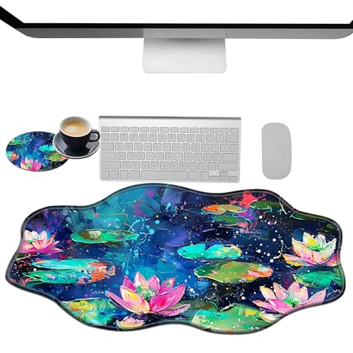 Extra großes Gaming-Mauspad, XXL-Schreibtischunterlage (35,4 x 15,7 cm) mit genähten Kanten, Lotus, rutschfestes, erweitertes Mauspad, Tastatur-Mauspad, weiche, lange Schreibtischunterlage für Gaming von BWEGRHE