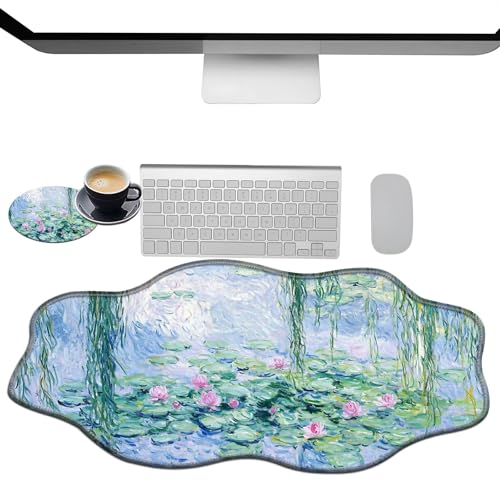 Extra großes Gaming-Mauspad, XXL-Schreibtischunterlage (35,4 x 15,7 cm) mit genähten Kanten, Lotus-Teich, rutschfestes, erweitertes Mauspad, Tastatur-Mauspad, weiche lange Schreibtischunterlage für von BWEGRHE