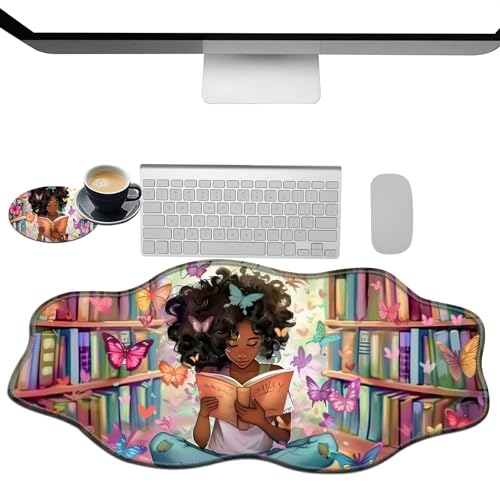 Extra großes Gaming-Mauspad, XXL-Schreibtischunterlage (35,4 x 15,7 cm) mit genähten Kanten, Mädchen-Bibliothek, rutschfestes, erweitertes Mauspad, Tastatur-Mauspad, weiche, lange von BWEGRHE