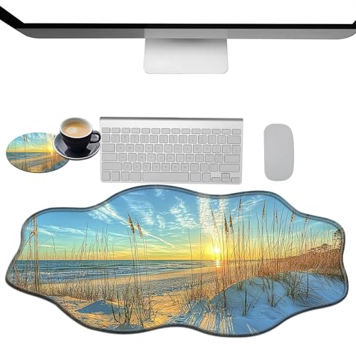 Extra großes Gaming-Mauspad, XXL-Schreibtischunterlage (35,4 x 15,7 cm) mit genähten Kanten, Schilfrohr von The Seaside, rutschfestes, erweitertes Mauspad, Tastatur-Mauspad, weiche, lange von BWEGRHE