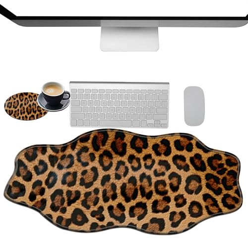 Extra großes Gaming-Mauspad, XXL-Schreibtischunterlage (35,4 x 15,7 cm) mit genähten Kanten, braunes Leopardenmuster, rutschfestes, verlängertes Mauspad, Tastatur-Mauspad, weiche, lange von BWEGRHE
