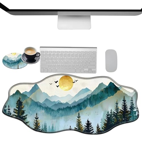 Extra großes Gaming-Mauspad, XXL-Schreibtischunterlage (35,4 x 15,7 cm) mit genähten Kanten, natürliche Landschaft, rutschfestes, erweitertes Mauspad, Tastatur-Mauspad, weiche, lange von BWEGRHE