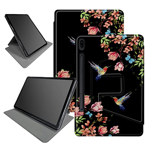 Kolibri Floral Sakura Hülle für Samsung Galaxy Tab S8 Plus 2022/S7 FE 2021/S7 Plus 2020 12,4 Zoll, 360 Grad drehbarer Klappständer Mehrere Betrachtungswinkel Hülle mit Auto Sleep/Wake von BWEGRHE