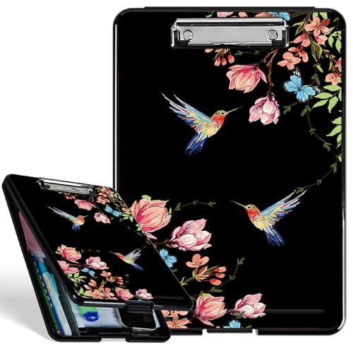 Kunststoff-Aufbewahrungs-Klemmbrett mit starkem Clip, Kolibri-Blumen-Sakura, langlebiges Krankenschwester-Klemmbrett für A4-Papier, robustes Klemmbrett mit Aufbewahrungs-Schreibfläche für Büro, Schule Kunststoff-Aufbewahrungs-Klemmbrett mit starkem Clip, Kolibri-Blumen-Sakura, langlebiges Krankenschwester-Klemmbrett für A4-Papier, robustes Klemmbrett mit Aufbewahrungs-Schreibfläche für Büro, Schule von BWEGRHE