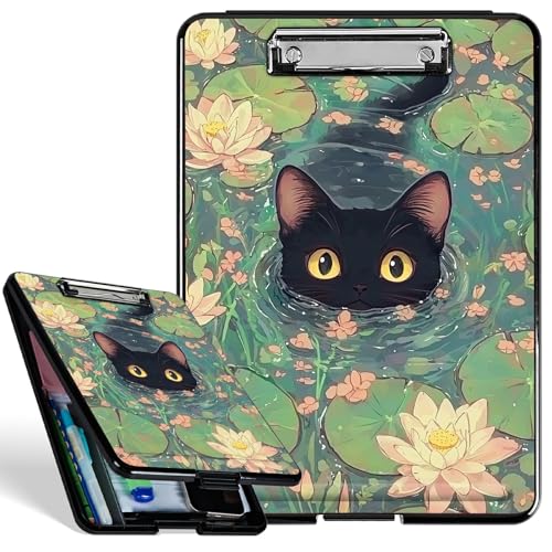 Kunststoff-Klemmbrett mit starkem Clip, Katze, Lotus, langlebiges Klemmbrett für A4-Papier, robustes Klemmbrett mit Aufbewahrungs-Schreibfläche für Büro, Schule Kunststoff-Klemmbrett mit starkem Clip, Katze, Lotus, langlebiges Klemmbrett für A4-Papier, robustes Klemmbrett mit Aufbewahrungs-Schreibfläche für Büro, Schule von BWEGRHE