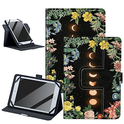 Moon Flower Universal-Schutzhülle für 17,8–22,9 cm (7 - 9 Zoll) Tablets, um 360 Grad drehbar, verstellbarer Ständer, PU-Leder, Schutzhülle für alle Arten von 7-9 Zoll Android/iOS/Windows-Tablets von BWEGRHE