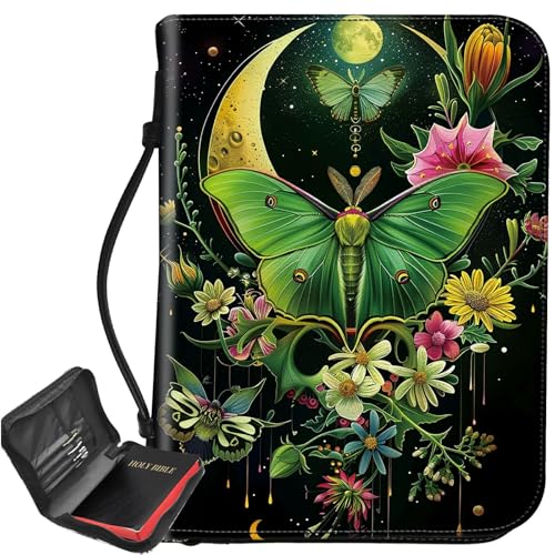 Motten-Bibelhülle, Motiv: Trippy Florals, Mond, große Bibelschutzhülle, Griff, Trage-Bibel-Tragetasche mit Reißverschluss und Innentaschen, christliches Geschenk für Männer und Frauen Motten-Bibelhülle, Motiv: Trippy Florals, Mond, große Bibelschutzhülle, Griff, Trage-Bibel-Tragetasche mit Reißverschluss und Innentaschen, christliches Geschenk für Männer und Frauen von BWEGRHE
