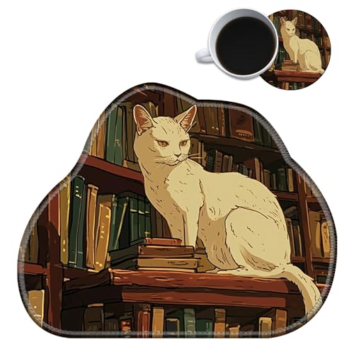 Niedliches Mauspad in Wolkenform mit genähten Kanten, weiße Katze, Bibliothek, weiche, kleine Schreibtischunterlage für Arbeit und Reisen, rutschfestes Gaming-Mauspad, kreatives Computer-Mauspad für Niedliches Mauspad in Wolkenform mit genähten Kanten, weiße Katze, Bibliothek, weiche, kleine Schreibtischunterlage für Arbeit und Reisen, rutschfestes Gaming-Mauspad, kreatives Computer-Mauspad für von BWEGRHE