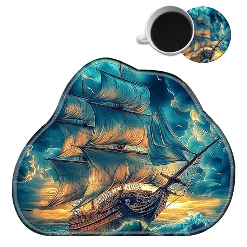 Niedliches Wolkenförmiges Mauspad mit genähten Kanten, Ölgemälde, Segelboot, weiche kleine Schreibtischunterlage für Arbeit und Reisen, rutschfestes Gaming-Mauspad, kreatives Computer-Mauspad für Home Niedliches Wolkenförmiges Mauspad mit genähten Kanten, Ölgemälde, Segelboot, weiche kleine Schreibtischunterlage für Arbeit und Reisen, rutschfestes Gaming-Mauspad, kreatives Computer-Mauspad für Home von BWEGRHE