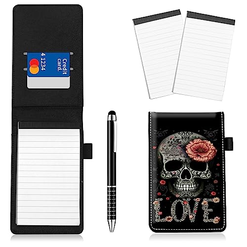 Notizblockhalter im Taschenformat, PU-Leder, Mini-Notizblöcke, Einband mit 2 kleinen Notizblöcken und Eingabestift, 13,7 x 8,6 cm, für Büro, Reporter, Polizei, Nachrichten, Studenten, Kopfschädel Notizblockhalter im Taschenformat, PU-Leder, Mini-Notizblöcke, Einband mit 2 kleinen Notizblöcken und Eingabestift, 13,7 x 8,6 cm, für Büro, Reporter, Polizei, Nachrichten, Studenten, Kopfschädel von BWEGRHE