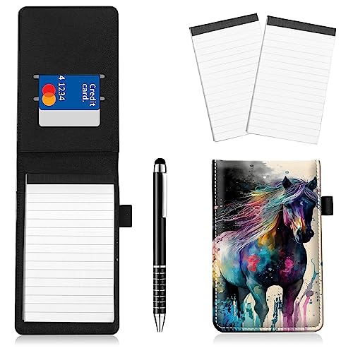 Notizblockhalter im Taschenformat, PU-Leder, Mini-Notizblöcke, Einband mit 2 kleinen Notizblöcken und Eingabestift, 13,7 x 8,6 cm, für Büro, Reporter, Polizei, Nachrichten, Studenten, Kunstpferd, 4 Notizblockhalter im Taschenformat, PU-Leder, Mini-Notizblöcke, Einband mit 2 kleinen Notizblöcken und Eingabestift, 13,7 x 8,6 cm, für Büro, Reporter, Polizei, Nachrichten, Studenten, Kunstpferd, 4 von BWEGRHE