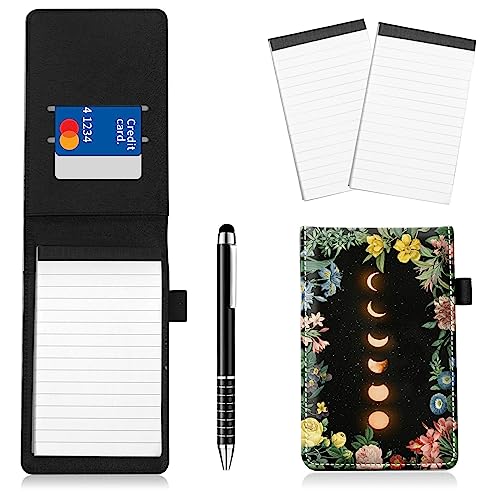 Notizblockhalter im Taschenformat, PU-Leder, Mini-Notizblöcke, Einband mit 2 kleinen Notizblöcken und Eingabestift, 13,7 x 8,6 cm, für Büro, Reporter, Polizei, Nachrichten, Studenten, Mondblume, 4 Notizblockhalter im Taschenformat, PU-Leder, Mini-Notizblöcke, Einband mit 2 kleinen Notizblöcken und Eingabestift, 13,7 x 8,6 cm, für Büro, Reporter, Polizei, Nachrichten, Studenten, Mondblume, 4 von BWEGRHE