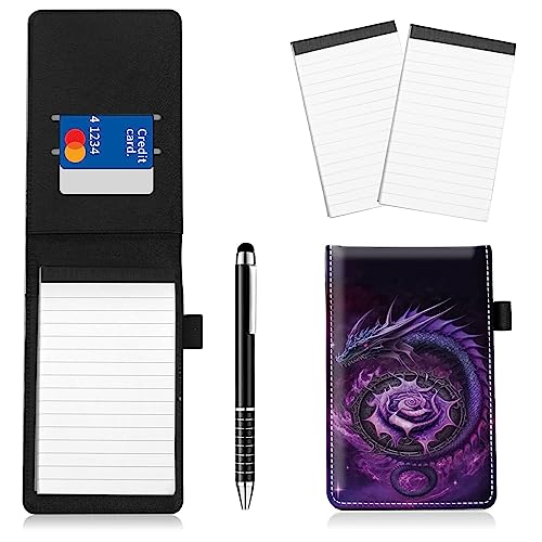 Notizblockhalter im Taschenformat, PU-Leder, Mini-Notizblöcke, Einband mit 2 kleinen Notizblöcken und Eingabestift, 13,7 x 8,6 cm, für Büro, Reporter, Polizei, Nachrichten, Studenten, Violetter Drache Notizblockhalter im Taschenformat, PU-Leder, Mini-Notizblöcke, Einband mit 2 kleinen Notizblöcken und Eingabestift, 13,7 x 8,6 cm, für Büro, Reporter, Polizei, Nachrichten, Studenten, Violetter Drache von BWEGRHE