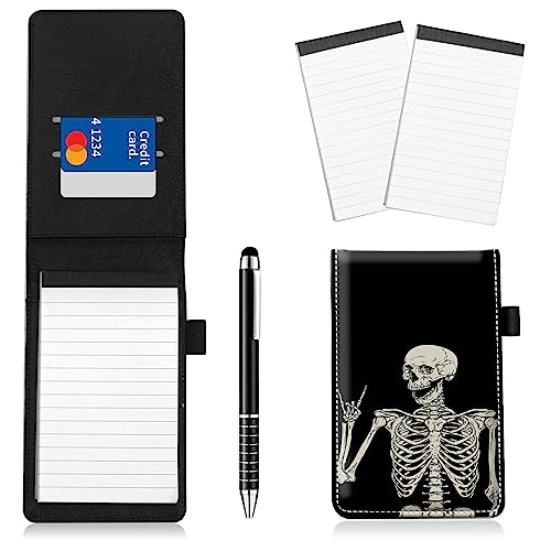 Notizblockhalter im Taschenformat, PU-Leder, Mini-Notizblöcke, Hülle mit 2 kleinen Notizblöcken und Eingabestift, 13,7 x 8,6 cm, für Büro, Reporter, Polizei, Nachrichten, Studenten, Skelettschädel Notizblockhalter im Taschenformat, PU-Leder, Mini-Notizblöcke, Hülle mit 2 kleinen Notizblöcken und Eingabestift, 13,7 x 8,6 cm, für Büro, Reporter, Polizei, Nachrichten, Studenten, Skelettschädel von BWEGRHE