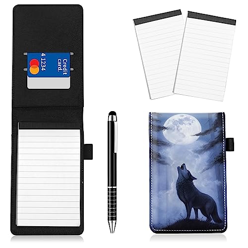Notizblockhalter im Taschenformat, PU-Leder, Mini-Notizblöcke, Hülle mit 2 kleinen Notizblöcken und Eingabestift, 13,7 x 8,6 cm, für Büro, Reporter, Polizei, Nachrichten, Studenten, Vollmond Notizblockhalter im Taschenformat, PU-Leder, Mini-Notizblöcke, Hülle mit 2 kleinen Notizblöcken und Eingabestift, 13,7 x 8,6 cm, für Büro, Reporter, Polizei, Nachrichten, Studenten, Vollmond von BWEGRHE