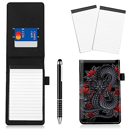 Notizblockhalter im Taschenformat, PU-Leder, Mini-Notizblöcke mit 2 kleinen Notizblöcken und Eingabestift, 13,7 x 8,6 cm, für Büro, Reporter, Polizei, Nachrichten, Studenten, Drachenrosen, 4 Stück Notizblockhalter im Taschenformat, PU-Leder, Mini-Notizblöcke mit 2 kleinen Notizblöcken und Eingabestift, 13,7 x 8,6 cm, für Büro, Reporter, Polizei, Nachrichten, Studenten, Drachenrosen, 4 Stück von BWEGRHE
