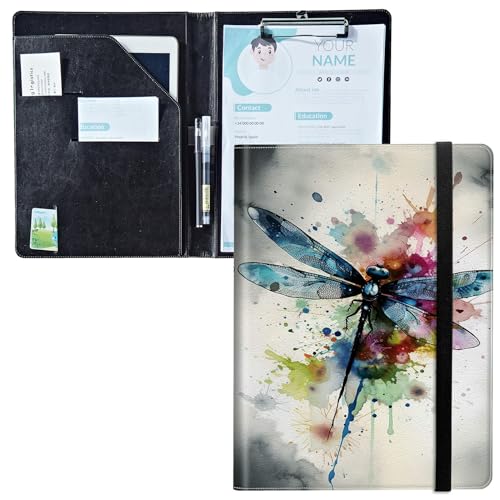 Padfolio mit Klemmbrett, PU-Leder, A4-Größe, Schreibklemmbrett, Aufbewahrung mit Notizblock/Visitenkarte/Bargeldfächern für Business, Schule, Büro, Aquarell-Libelle Padfolio mit Klemmbrett, PU-Leder, A4-Größe, Schreibklemmbrett, Aufbewahrung mit Notizblock/Visitenkarte/Bargeldfächern für Business, Schule, Büro, Aquarell-Libelle von BWEGRHE