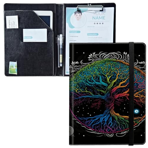 Padfolio mit Klemmbrett, PU-Leder, A4-Größe, Schreibklemmbrett, Aufbewahrung mit Notizblock/Visitenkarte/Bargeldfächern für Business, Schule, Büro, Kunstfarben, Baum Padfolio mit Klemmbrett, PU-Leder, A4-Größe, Schreibklemmbrett, Aufbewahrung mit Notizblock/Visitenkarte/Bargeldfächern für Business, Schule, Büro, Kunstfarben, Baum von BWEGRHE