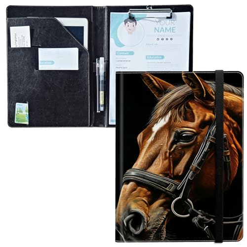 Padfolio mit Klemmbrett, PU-Leder-Portfolio-Mappe, A4-Größe, Schreibklemmbrett, Aufbewahrung mit Notizblock/Visitenkarte/Bargeldtaschen für Business, Schule, Büro, Pferdekunst Padfolio mit Klemmbrett, PU-Leder-Portfolio-Mappe, A4-Größe, Schreibklemmbrett, Aufbewahrung mit Notizblock/Visitenkarte/Bargeldtaschen für Business, Schule, Büro, Pferdekunst von BWEGRHE