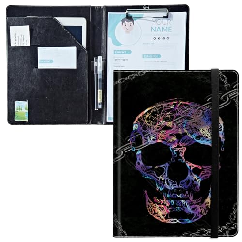 Padfolio mit Klemmbrett, PU-Leder-Portfolio-Mappe, A4-Größe, Schreibklemmbrett, Aufbewahrung mit Notizblock/Visitenkarte/Bargeldtaschen für Business, Schule, Büro, Schäkel Schädel Padfolio mit Klemmbrett, PU-Leder-Portfolio-Mappe, A4-Größe, Schreibklemmbrett, Aufbewahrung mit Notizblock/Visitenkarte/Bargeldtaschen für Business, Schule, Büro, Schäkel Schädel von BWEGRHE