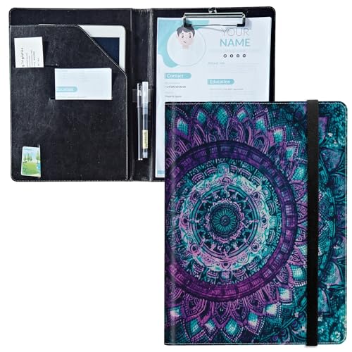 Padfolio mit Klemmbrett, PU-Leder-Portfolio-Mappe, A4-Größe, Schreibklemmbrett, Aufbewahrung mit Notizblock/Visitenkarte/Bargeldtaschen für Business, Schule, Büro, lila blaues Mandala Padfolio mit Klemmbrett, PU-Leder-Portfolio-Mappe, A4-Größe, Schreibklemmbrett, Aufbewahrung mit Notizblock/Visitenkarte/Bargeldtaschen für Business, Schule, Büro, lila blaues Mandala von BWEGRHE