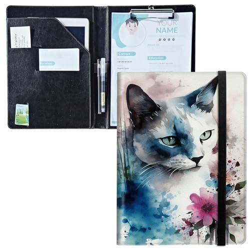 Padfolio mit Klemmbrett, PU-Leder-Portfolio-Ordner, A4-Größe, Schreibklemmbrett, Aufbewahrung mit Notizblock/Visitenkarte/Bargeldfächern für Business, Schule, Büro, Aquarell-Katze Padfolio mit Klemmbrett, PU-Leder-Portfolio-Ordner, A4-Größe, Schreibklemmbrett, Aufbewahrung mit Notizblock/Visitenkarte/Bargeldfächern für Business, Schule, Büro, Aquarell-Katze von BWEGRHE
