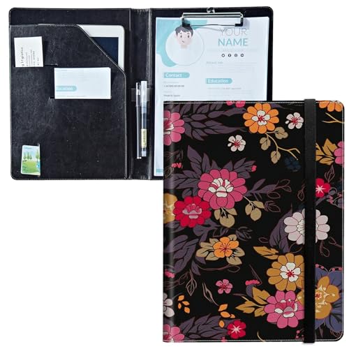 Padfolio mit Klemmbrett, PU-Leder-Portfolio-Ordner, A4-Größe, Schreibklemmbrett, Aufbewahrung mit Notizblock/Visitenkarte/Bargeldtaschen für Business, Schule, Büro, Blüte Padfolio mit Klemmbrett, PU-Leder-Portfolio-Ordner, A4-Größe, Schreibklemmbrett, Aufbewahrung mit Notizblock/Visitenkarte/Bargeldtaschen für Business, Schule, Büro, Blüte von BWEGRHE