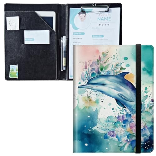 Padfolio mit Klemmbrett, PU-Leder-Portfolio-Ordner, A4-Größe, Schreibklemmbrett, Aufbewahrung mit Notizblock/Visitenkarte/Bargeldtaschen für Business, Schule, Büro, Delfin Padfolio mit Klemmbrett, PU-Leder-Portfolio-Ordner, A4-Größe, Schreibklemmbrett, Aufbewahrung mit Notizblock/Visitenkarte/Bargeldtaschen für Business, Schule, Büro, Delfin von BWEGRHE