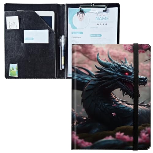 Padfolio mit Klemmbrett, PU-Leder-Portfolio-Ordner, A4-Größe, Schreibklemmbrett, Aufbewahrung mit Notizblock/Visitenkarte/Bargeldtaschen für Business, Schule, Büro, Drachenrosa Sakura Padfolio mit Klemmbrett, PU-Leder-Portfolio-Ordner, A4-Größe, Schreibklemmbrett, Aufbewahrung mit Notizblock/Visitenkarte/Bargeldtaschen für Business, Schule, Büro, Drachenrosa Sakura von BWEGRHE