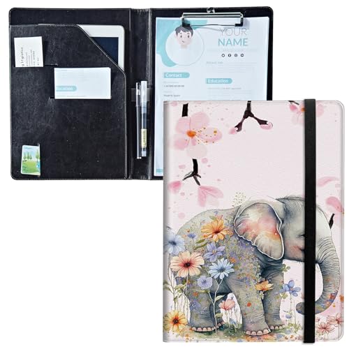 Padfolio mit Klemmbrett, PU-Leder-Portfolio-Ordner, A4-Größe, Schreibklemmbrett, Aufbewahrung mit Notizblock/Visitenkarte/Bargeldtaschen für Business, Schule, Büro, Elefanten-Blumenmuster Padfolio mit Klemmbrett, PU-Leder-Portfolio-Ordner, A4-Größe, Schreibklemmbrett, Aufbewahrung mit Notizblock/Visitenkarte/Bargeldtaschen für Business, Schule, Büro, Elefanten-Blumenmuster von BWEGRHE