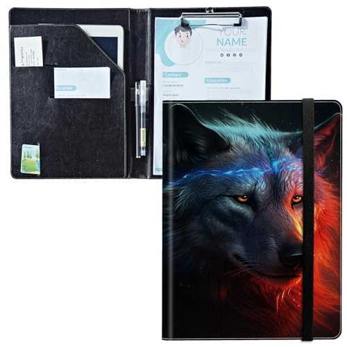 Padfolio mit Klemmbrett, PU-Leder-Portfolio-Ordner, A4-Größe, Schreibklemmbrett, Aufbewahrung mit Notizblock/Visitenkarte/Bargeldtaschen für Business, Schule, Büro, Fantasie-Kunstwolf Padfolio mit Klemmbrett, PU-Leder-Portfolio-Ordner, A4-Größe, Schreibklemmbrett, Aufbewahrung mit Notizblock/Visitenkarte/Bargeldtaschen für Business, Schule, Büro, Fantasie-Kunstwolf von BWEGRHE