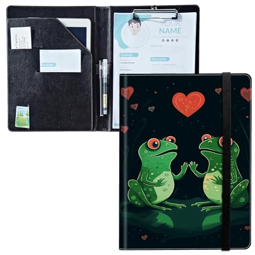 Padfolio mit Klemmbrett, PU-Leder-Portfolio-Ordner, A4-Größe, Schreibklemmbrett, Aufbewahrung mit Notizblock/Visitenkarte/Bargeldtaschen für Business, Schule, Büro, Froschherz Padfolio mit Klemmbrett, PU-Leder-Portfolio-Ordner, A4-Größe, Schreibklemmbrett, Aufbewahrung mit Notizblock/Visitenkarte/Bargeldtaschen für Business, Schule, Büro, Froschherz von BWEGRHE