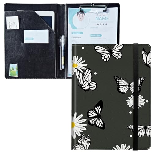 Padfolio mit Klemmbrett, PU-Leder-Portfolio-Ordner, A4-Größe, Schreibklemmbrett, Aufbewahrung mit Notizblock/Visitenkarte/Bargeldtaschen für Business, Schule, Büro, Gänseblümchen, schwarzer Padfolio mit Klemmbrett, PU-Leder-Portfolio-Ordner, A4-Größe, Schreibklemmbrett, Aufbewahrung mit Notizblock/Visitenkarte/Bargeldtaschen für Business, Schule, Büro, Gänseblümchen, schwarzer von BWEGRHE