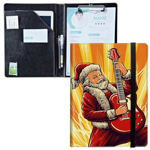 Padfolio mit Klemmbrett, PU-Leder-Portfolio-Ordner, A4-Größe, Schreibklemmbrett, Aufbewahrung mit Notizblock/Visitenkarte/Bargeldtaschen für Business, Schule, Büro, Gitarristen, Weihnachtsmann Padfolio mit Klemmbrett, PU-Leder-Portfolio-Ordner, A4-Größe, Schreibklemmbrett, Aufbewahrung mit Notizblock/Visitenkarte/Bargeldtaschen für Business, Schule, Büro, Gitarristen, Weihnachtsmann von BWEGRHE