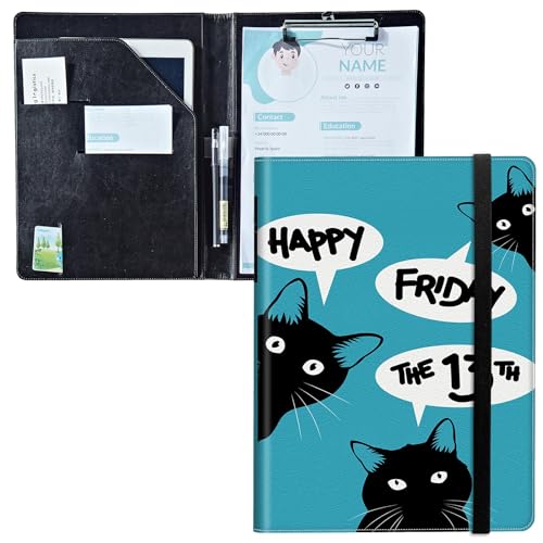 Padfolio mit Klemmbrett, PU-Leder-Portfolio-Ordner, A4-Größe, Schreibklemmbrett, Aufbewahrung mit Notizblock/Visitenkarte/Bargeldtaschen für Business, Schule, Büro, Happy Friday Cat Padfolio mit Klemmbrett, PU-Leder-Portfolio-Ordner, A4-Größe, Schreibklemmbrett, Aufbewahrung mit Notizblock/Visitenkarte/Bargeldtaschen für Business, Schule, Büro, Happy Friday Cat von BWEGRHE