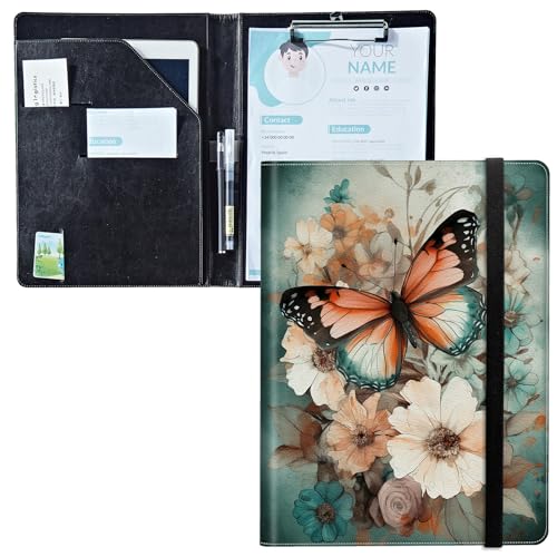 Padfolio mit Klemmbrett, PU-Leder-Portfolio-Ordner, A4-Größe, Schreibklemmbrett, Aufbewahrung mit Notizblock/Visitenkarte/Bargeldtaschen für Business, Schule, Büro, Herbstschmetterlingsgarten Padfolio mit Klemmbrett, PU-Leder-Portfolio-Ordner, A4-Größe, Schreibklemmbrett, Aufbewahrung mit Notizblock/Visitenkarte/Bargeldtaschen für Business, Schule, Büro, Herbstschmetterlingsgarten von BWEGRHE