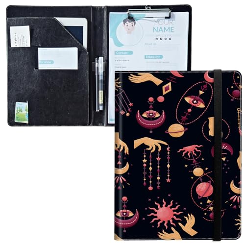 Padfolio mit Klemmbrett, PU-Leder-Portfolio-Ordner, A4-Größe, Schreibklemmbrett, Aufbewahrung mit Notizblock/Visitenkarte/Bargeldtaschen für Business, Schule, Büro, Hexe, Gothic, Mond, Sonne Padfolio mit Klemmbrett, PU-Leder-Portfolio-Ordner, A4-Größe, Schreibklemmbrett, Aufbewahrung mit Notizblock/Visitenkarte/Bargeldtaschen für Business, Schule, Büro, Hexe, Gothic, Mond, Sonne von BWEGRHE