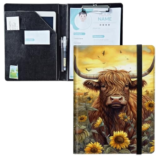 Padfolio mit Klemmbrett, PU-Leder-Portfolio-Ordner, A4-Größe, Schreibklemmbrett, Aufbewahrung mit Notizblock/Visitenkarte/Bargeldtaschen für Business, Schule, Büro, Hochlandrinder, Sonnenblume Padfolio mit Klemmbrett, PU-Leder-Portfolio-Ordner, A4-Größe, Schreibklemmbrett, Aufbewahrung mit Notizblock/Visitenkarte/Bargeldtaschen für Business, Schule, Büro, Hochlandrinder, Sonnenblume von BWEGRHE