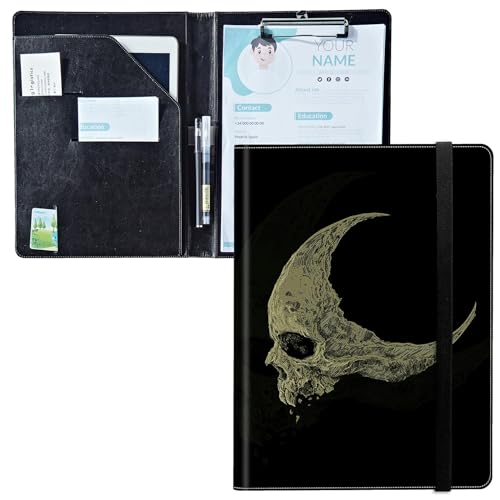 Padfolio mit Klemmbrett, PU-Leder-Portfolio-Ordner, A4-Größe, Schreibklemmbrett, Aufbewahrung mit Notizblock/Visitenkarte/Bargeldtaschen für Business, Schule, Büro, Kopf Totenkopf Mond Padfolio mit Klemmbrett, PU-Leder-Portfolio-Ordner, A4-Größe, Schreibklemmbrett, Aufbewahrung mit Notizblock/Visitenkarte/Bargeldtaschen für Business, Schule, Büro, Kopf Totenkopf Mond von BWEGRHE