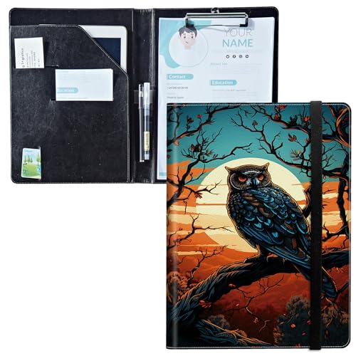 Padfolio mit Klemmbrett, PU-Leder-Portfolio-Ordner, A4-Größe, Schreibklemmbrett, Aufbewahrung mit Notizblock/Visitenkarte/Bargeldtaschen für Business, Schule, Büro, Kunst, Eule, Baum Padfolio mit Klemmbrett, PU-Leder-Portfolio-Ordner, A4-Größe, Schreibklemmbrett, Aufbewahrung mit Notizblock/Visitenkarte/Bargeldtaschen für Business, Schule, Büro, Kunst, Eule, Baum von BWEGRHE