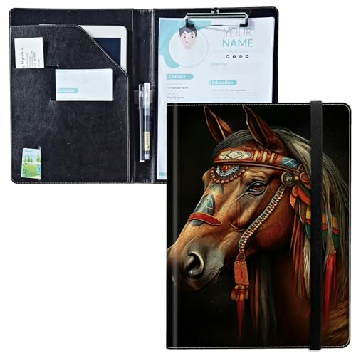 Padfolio mit Klemmbrett, PU-Leder-Portfolio-Ordner, A4-Größe, Schreibklemmbrett, Aufbewahrung mit Notizblock/Visitenkarte/Bargeldtaschen für Business, Schule, Büro, Kunstpferd Padfolio mit Klemmbrett, PU-Leder-Portfolio-Ordner, A4-Größe, Schreibklemmbrett, Aufbewahrung mit Notizblock/Visitenkarte/Bargeldtaschen für Business, Schule, Büro, Kunstpferd von BWEGRHE