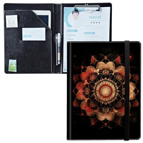 Padfolio mit Klemmbrett, PU-Leder-Portfolio-Ordner, A4-Größe, Schreibklemmbrett, Aufbewahrung mit Notizblock/Visitenkarte/Bargeldtaschen für Business, Schule, Büro, Mandala auf dunkel Padfolio mit Klemmbrett, PU-Leder-Portfolio-Ordner, A4-Größe, Schreibklemmbrett, Aufbewahrung mit Notizblock/Visitenkarte/Bargeldtaschen für Business, Schule, Büro, Mandala auf dunkel von BWEGRHE