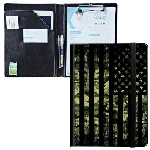 Padfolio mit Klemmbrett, PU-Leder-Portfolio-Ordner, A4-Größe, Schreibklemmbrett, Aufbewahrung mit Notizblock/Visitenkarte/Bargeldtaschen für Business, Schule, Büro, Militär-Tarnmuster, amerikanische Padfolio mit Klemmbrett, PU-Leder-Portfolio-Ordner, A4-Größe, Schreibklemmbrett, Aufbewahrung mit Notizblock/Visitenkarte/Bargeldtaschen für Business, Schule, Büro, Militär-Tarnmuster, amerikanische von BWEGRHE