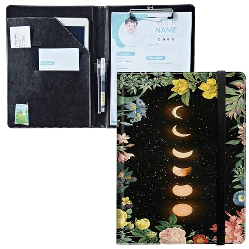 Padfolio mit Klemmbrett, PU-Leder-Portfolio-Ordner, A4-Größe, Schreibklemmbrett, Aufbewahrung mit Notizblock/Visitenkarte/Bargeldtaschen für Business, Schule, Büro, Mondblume Padfolio mit Klemmbrett, PU-Leder-Portfolio-Ordner, A4-Größe, Schreibklemmbrett, Aufbewahrung mit Notizblock/Visitenkarte/Bargeldtaschen für Business, Schule, Büro, Mondblume von BWEGRHE