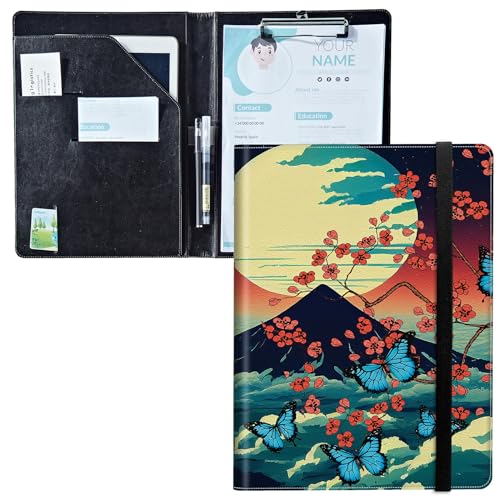 Padfolio mit Klemmbrett, PU-Leder-Portfolio-Ordner, A4-Größe, Schreibklemmbrett, Aufbewahrung mit Notizblock/Visitenkarte/Bargeldtaschen für Business, Schule, Büro, Mount Fuji Sakura Schmetterling Padfolio mit Klemmbrett, PU-Leder-Portfolio-Ordner, A4-Größe, Schreibklemmbrett, Aufbewahrung mit Notizblock/Visitenkarte/Bargeldtaschen für Business, Schule, Büro, Mount Fuji Sakura Schmetterling von BWEGRHE