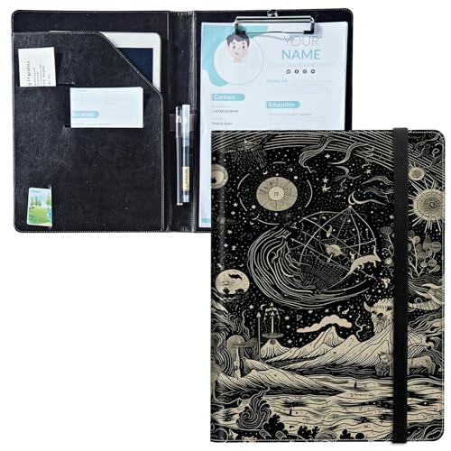 Padfolio mit Klemmbrett, PU-Leder-Portfolio-Ordner, A4-Größe, Schreibklemmbrett, Aufbewahrung mit Notizblock/Visitenkarte/Bargeldtaschen für Business, Schule, Büro, Mythische Berge Meer Padfolio mit Klemmbrett, PU-Leder-Portfolio-Ordner, A4-Größe, Schreibklemmbrett, Aufbewahrung mit Notizblock/Visitenkarte/Bargeldtaschen für Business, Schule, Büro, Mythische Berge Meer von BWEGRHE