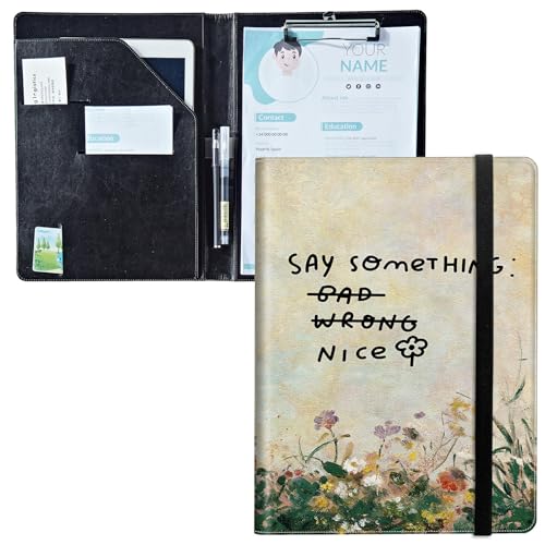 Padfolio mit Klemmbrett, PU-Leder-Portfolio-Ordner, A4-Größe, Schreibklemmbrett, Aufbewahrung mit Notizblock/Visitenkarte/Bargeldtaschen für Business, Schule, Büro, Sagen Sie etwas Nette Blume Padfolio mit Klemmbrett, PU-Leder-Portfolio-Ordner, A4-Größe, Schreibklemmbrett, Aufbewahrung mit Notizblock/Visitenkarte/Bargeldtaschen für Business, Schule, Büro, Sagen Sie etwas Nette Blume von BWEGRHE