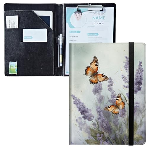 Padfolio mit Klemmbrett, PU-Leder-Portfolio-Ordner, A4-Größe, Schreibklemmbrett, Aufbewahrung mit Notizblock/Visitenkarte/Bargeldtaschen für Business, Schule, Büro, Schmetterling, Lavendel Padfolio mit Klemmbrett, PU-Leder-Portfolio-Ordner, A4-Größe, Schreibklemmbrett, Aufbewahrung mit Notizblock/Visitenkarte/Bargeldtaschen für Business, Schule, Büro, Schmetterling, Lavendel von BWEGRHE